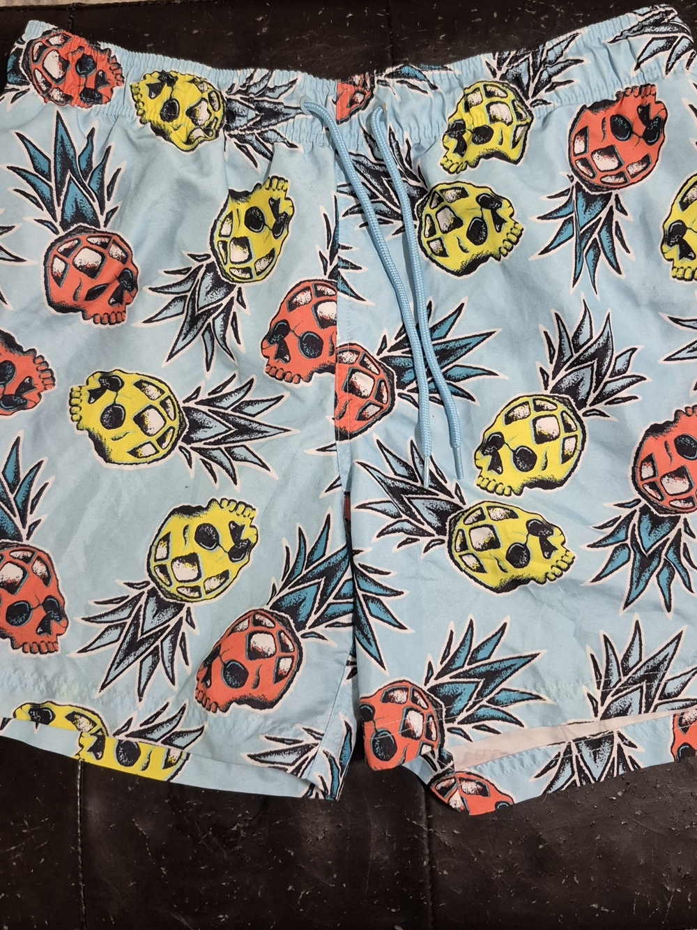 George Light Blue Swim Trunks with Yellow & Red Skull Pineapple Print